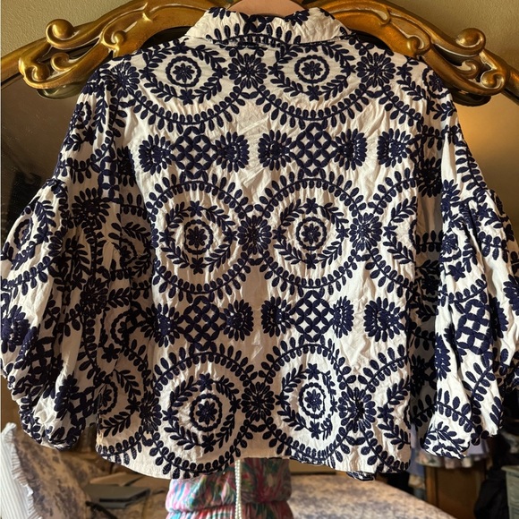 Navy and White Embroidered Women's Top - Picture 2 of 8